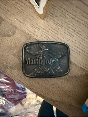 Marlboro Brass-Toned Belt Buckle with Subtle Green Patina